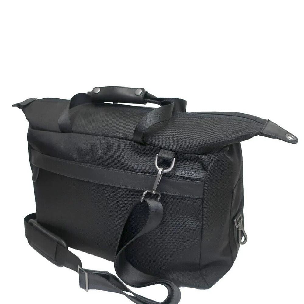 Boconi Ballistic Nylon Weekend Duffel Bag Nappa Leather Trim Black NWT $379 - Picture 3 of 15